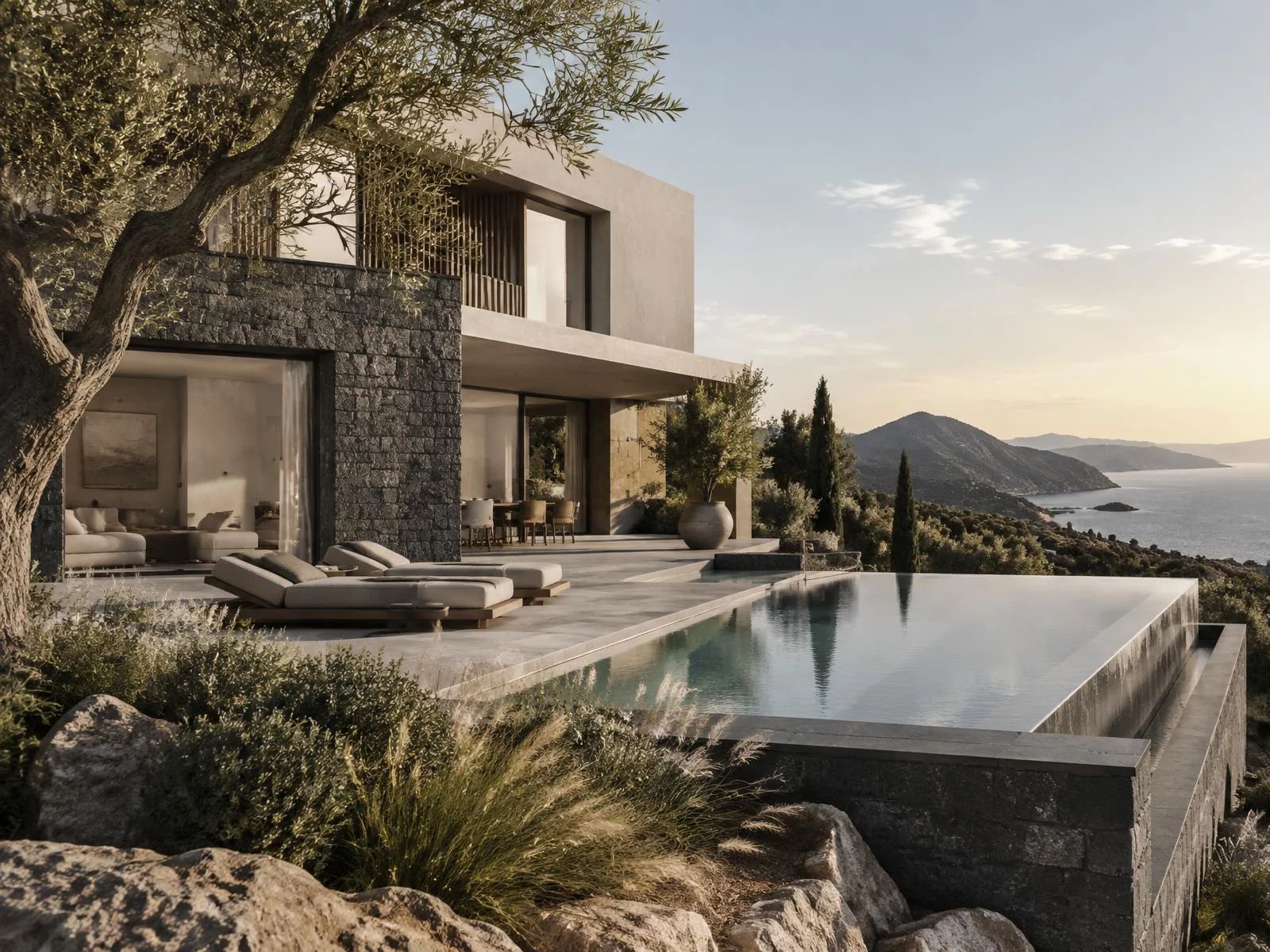 Contemporary private Mediterranean villa overlooking the sea